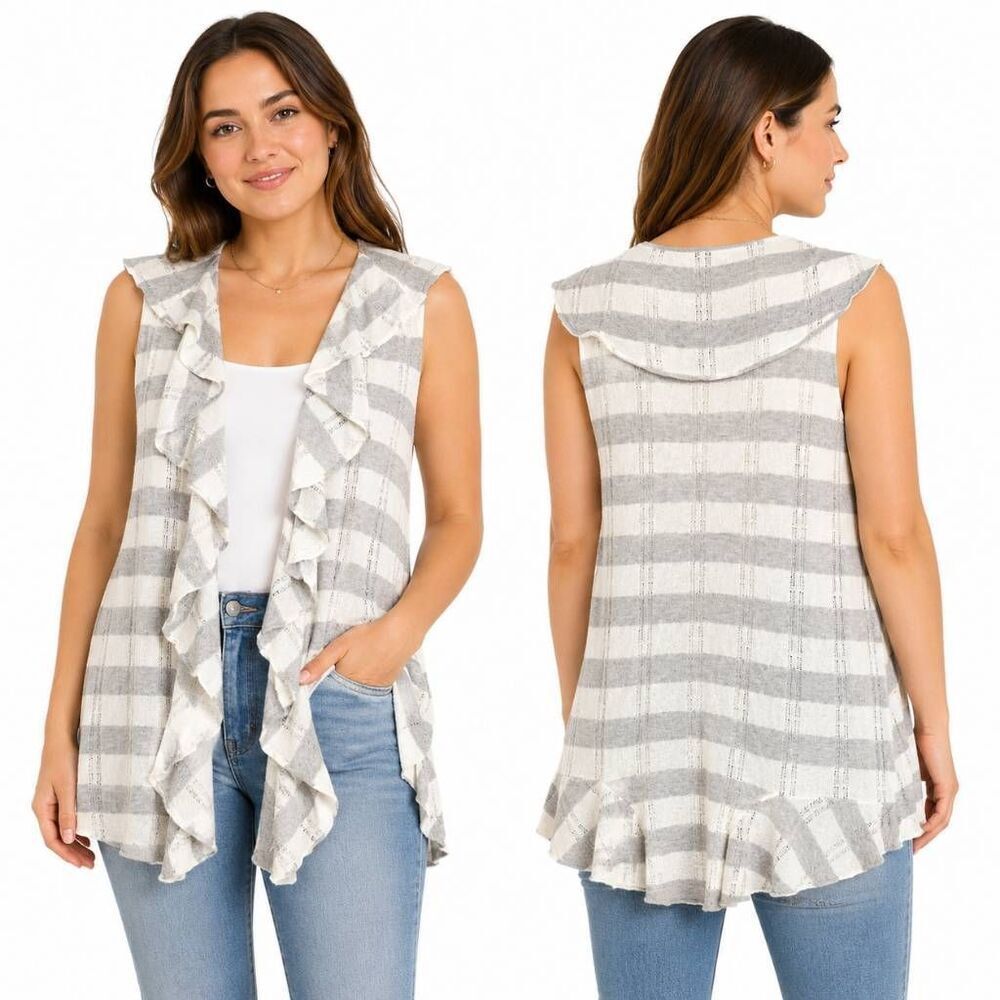 Maurices Striped Ruffle Cardigan Vest S
